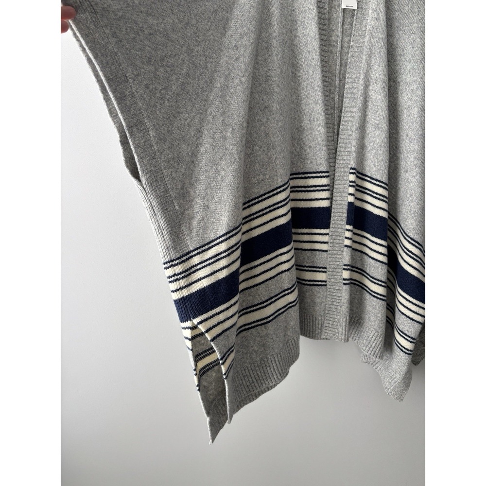 GAP Grey Knit Wool Blend Poncho Sweater Cream and Blue Stripes OS Cottagecore - Picture 3 of 10